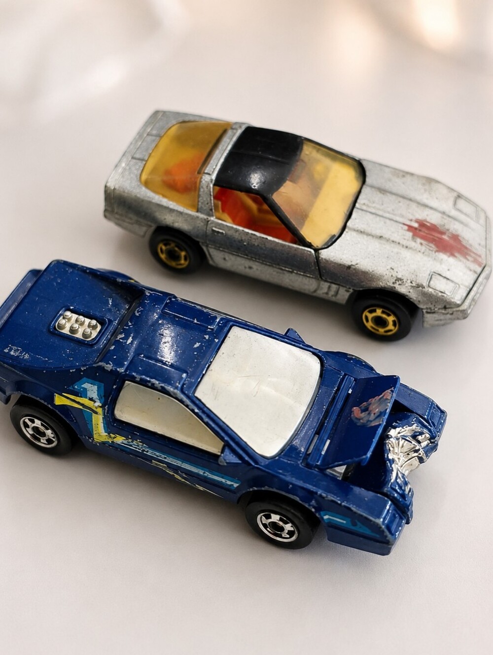 Vintage Hot Wheels Die Cast Cars Lot Corvette & Blue Turbo 1980s Mattel Hong Kon